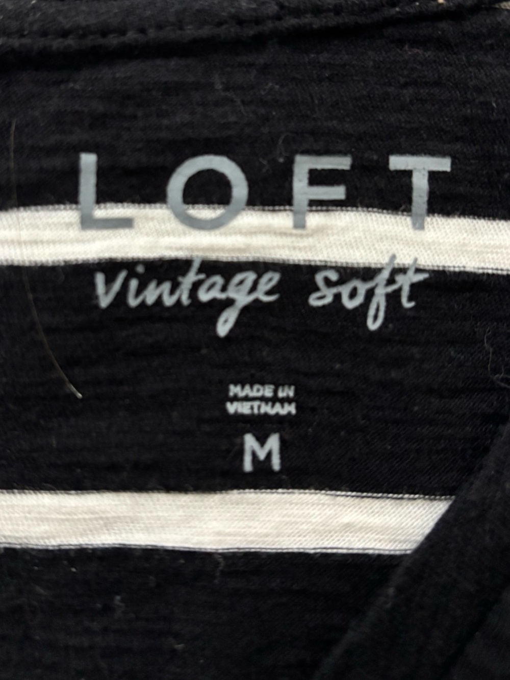 LOFT Black and White Striped V-Neck Short Sleeve Tee - Picture 2 of 7